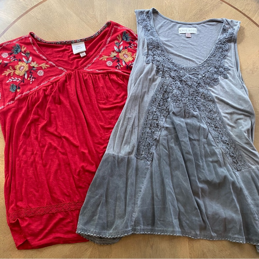 Knox Rose Red and Gray Embellished Sleeveless Blouses Bundle of 2 | SZ XXL